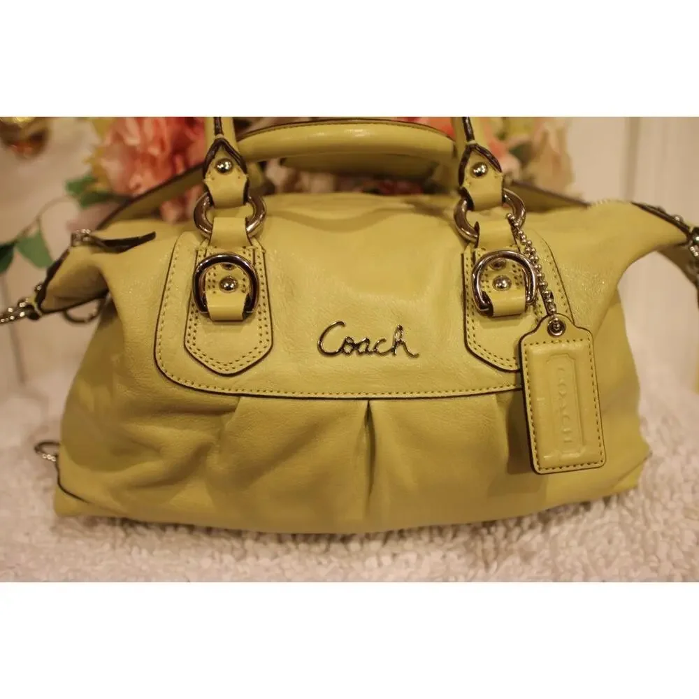 COACH F15445 Ashley leather satchel lime YELLOW green bag purse (110